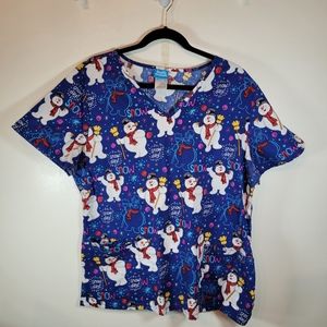 Frosty the Snowman Scrub Top Large